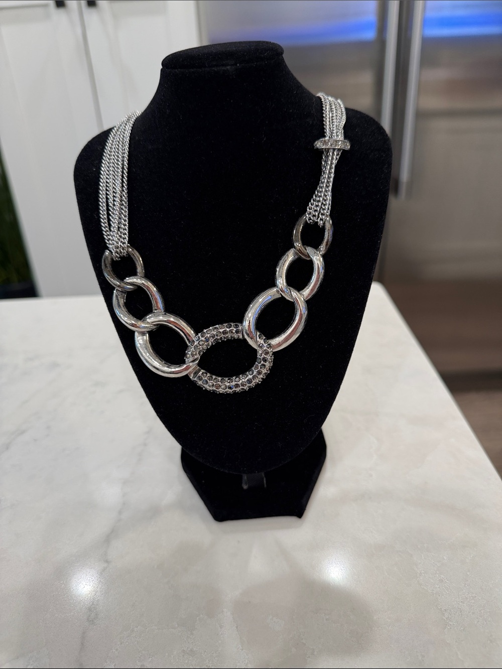 Chico's Silver-Tone Crystal Link Statement Necklace